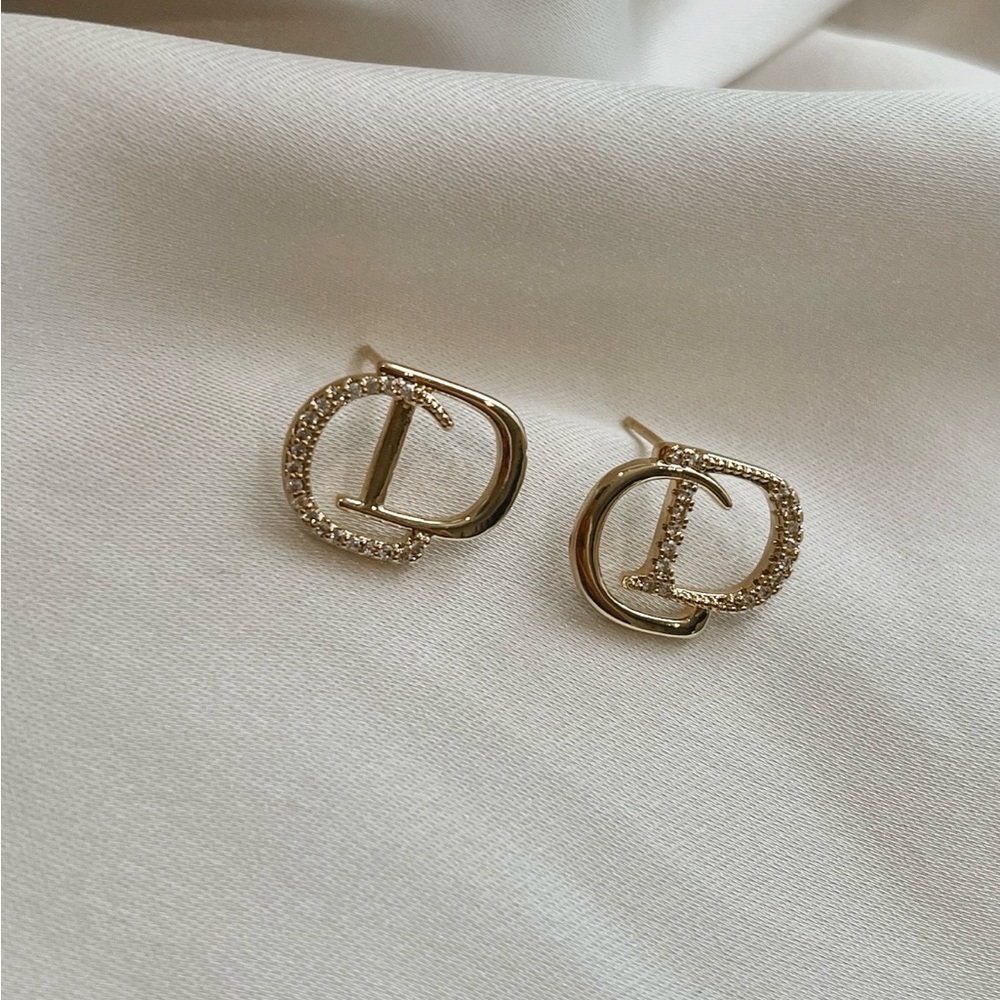 Gold stud earrings, crystal gold stud earrings